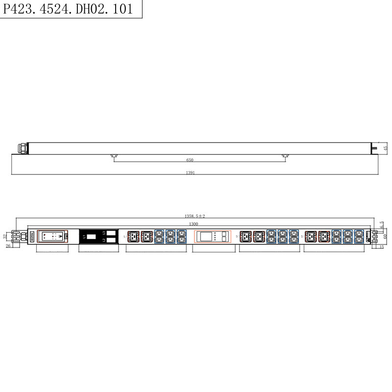 24 Outlets 3 phase IEC C13 & C19 Lockable sockets 1.5U Liquid Magnetic Circuit Breaker Vertical Hot swappable RS485 metered Rack PDU