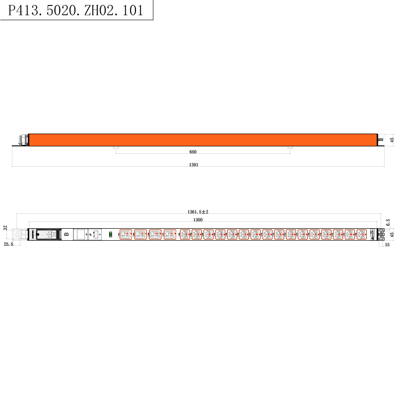 20 Outlets IEC C13 IEC C19 lockable Sockets 1U Hot swappable Indicator Vertical RS485 Metered Rack PDU 