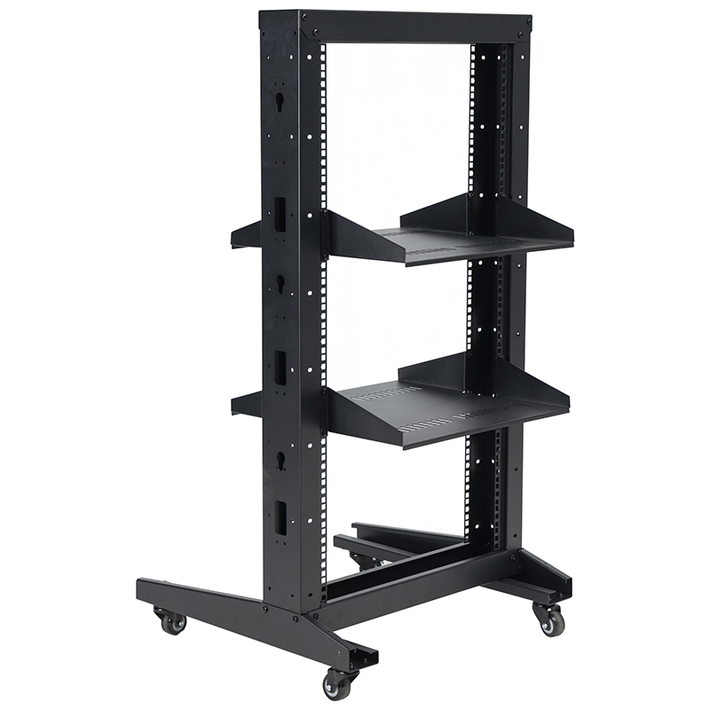 Standard 2-Post Open Rack with Cantilever Shelf Black 18U-47U